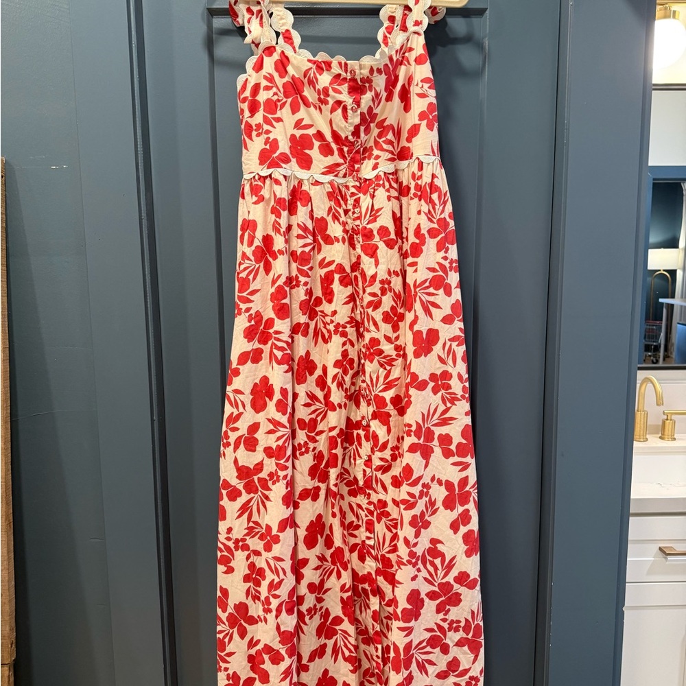 Floral Red and White Women's Dress - Picture 3 of 4